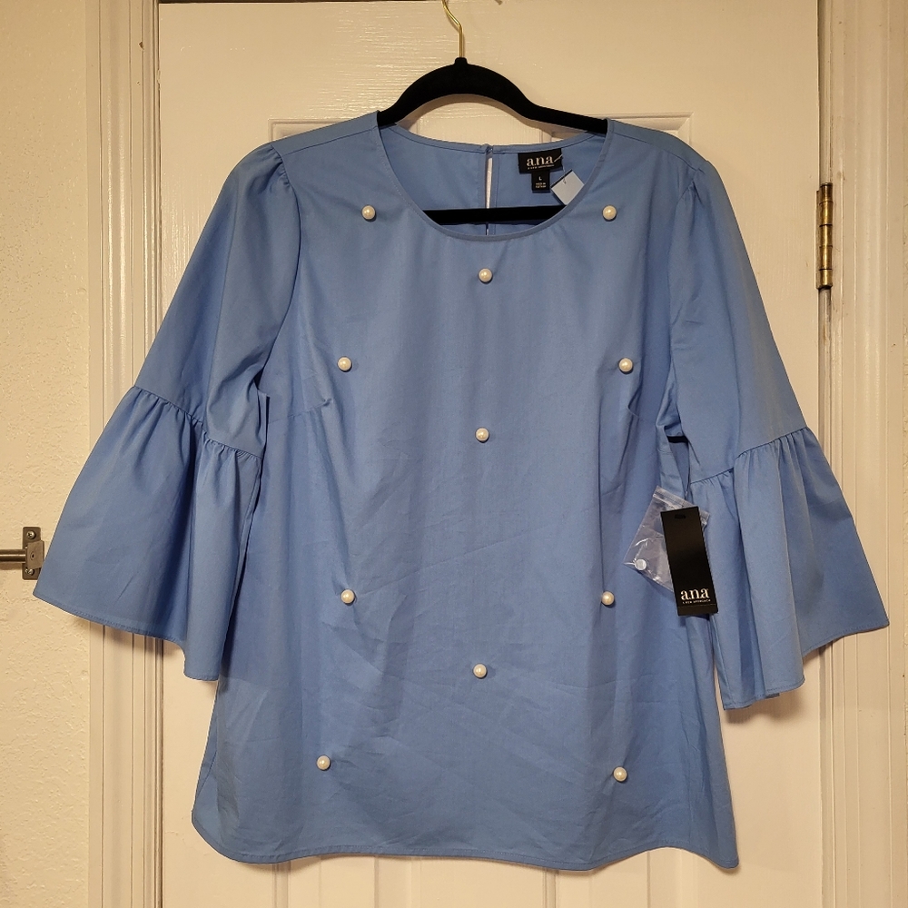Women’s a.n.a a new approach Sky Blue Top with Bell Sleeves -Size L